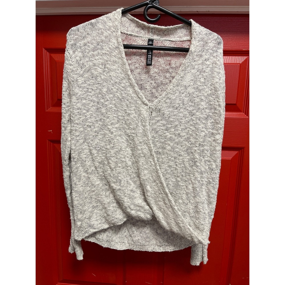Design Lab Lord & Taylor Gray Marled Surplice Wrap Sweater V-Neck Large